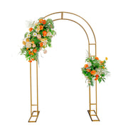 Gold Metal Round Top Double Arch Wedding Backdrop Stand, Flower Balloon Frame Ceremony Arbor 7.87ft Tall