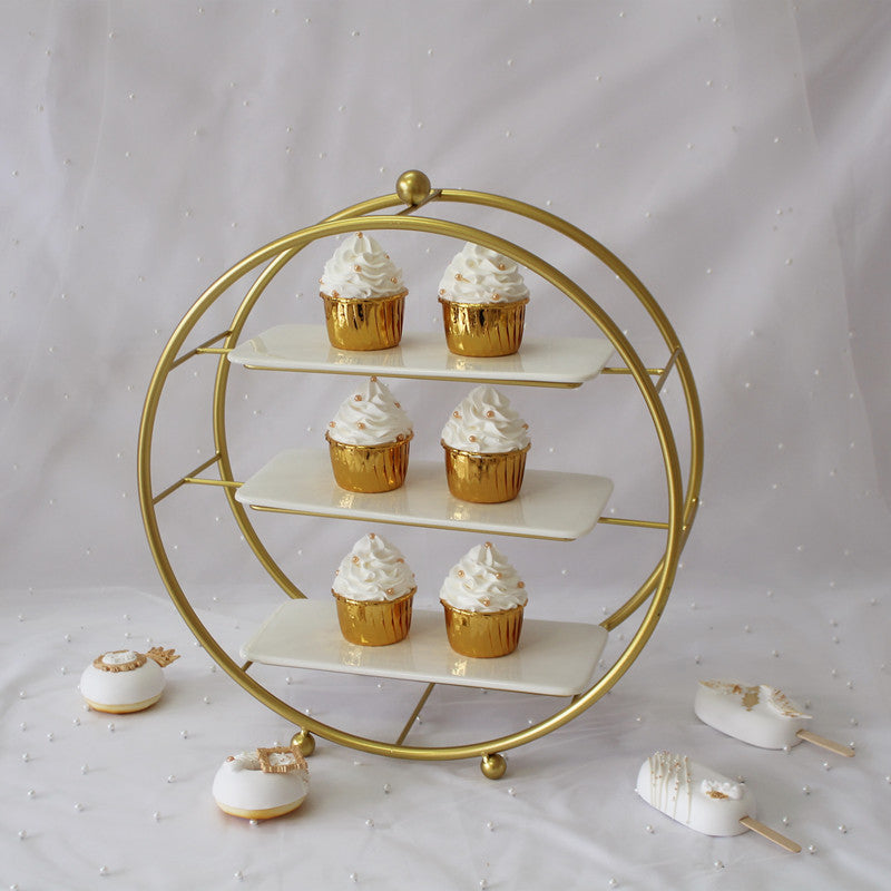 3-Tier Metal Round Cupcake Stand 16" Matte Gold