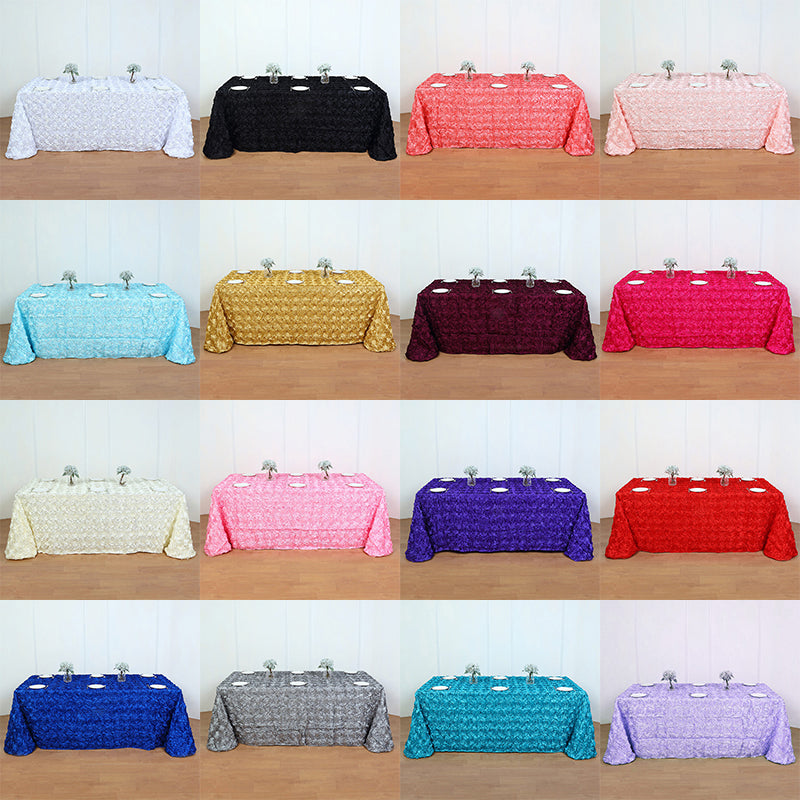 Grandiose 3D Rosette Satin Rectangle Tablecloth for Wedding Party Event