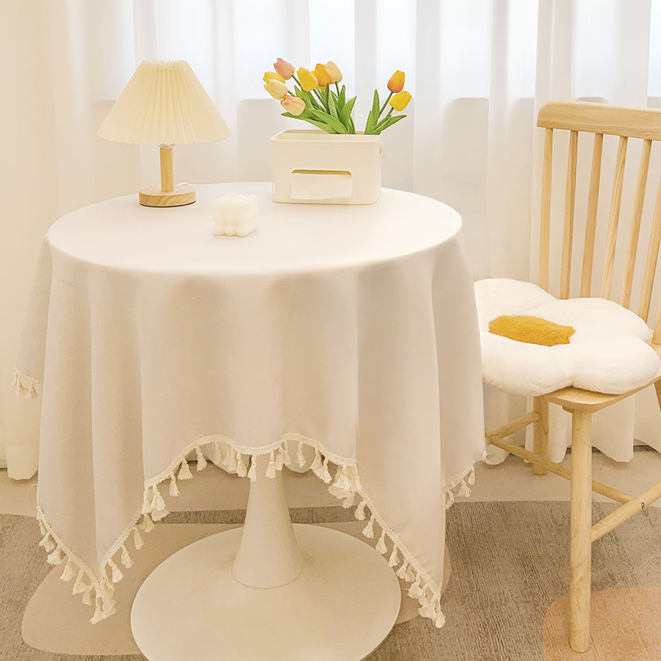 Cotton Linen Table Cloths with Tassel, Boho Table Cover for Tabletop Decorations