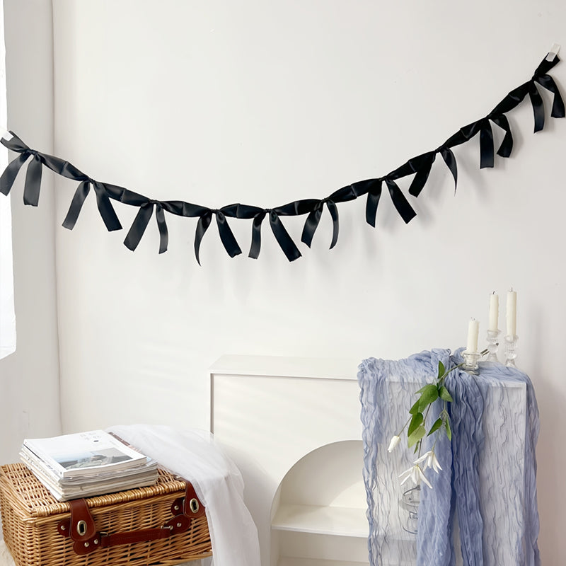 Bow Garland Banner Decoration,Pre-Strung Satin Ribbon Ornaments for Birthday, Party, Wedding, Anniversary