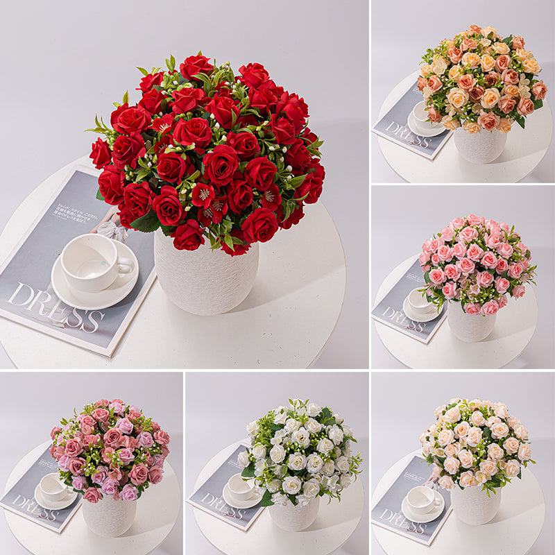 4 Bushes 12" Artificial Roses Flowers Arrangement Silk Bouquet for Home Office Parties Bridal and Wedding Decoration