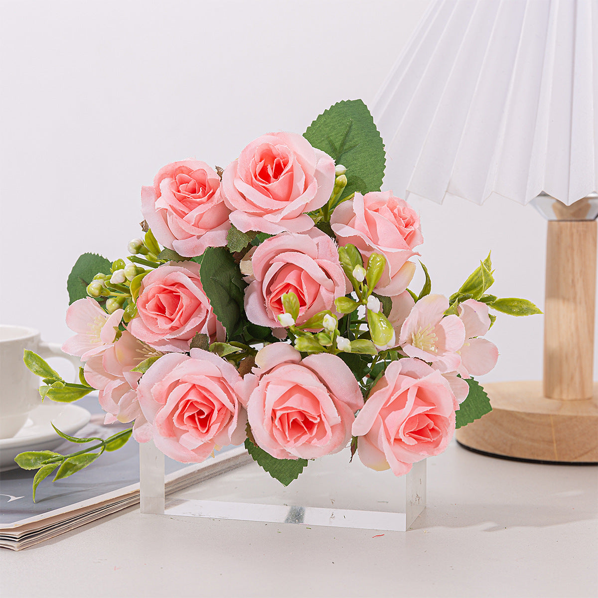 4 Bushes 12" Artificial Roses Flowers Arrangement Silk Bouquet for Home Office Parties Bridal and Wedding Decoration