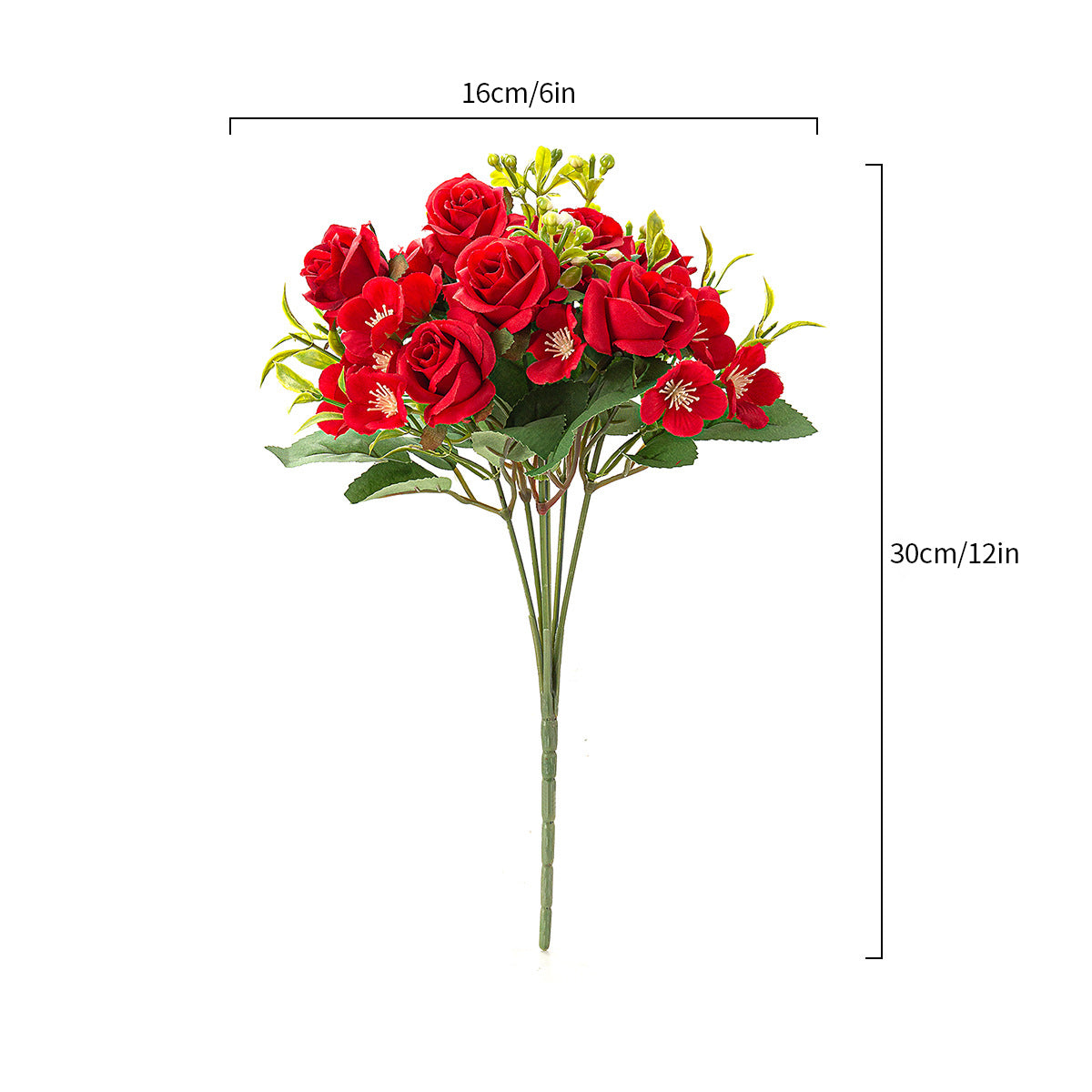 4 Bushes Artificial Rose Bridal Bouquet 12" Orange