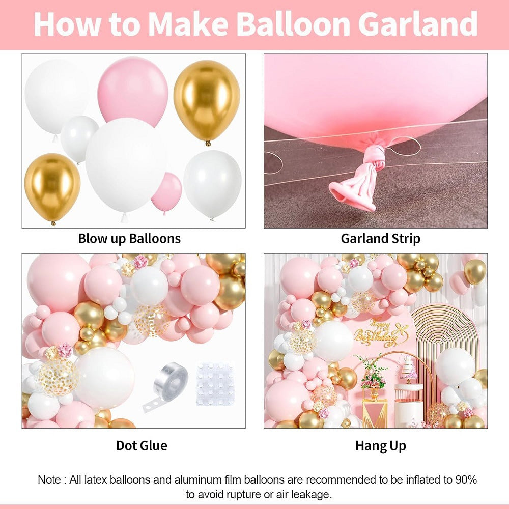 122 Pc Light Pink White Gold DIY Balloon Garland Kit