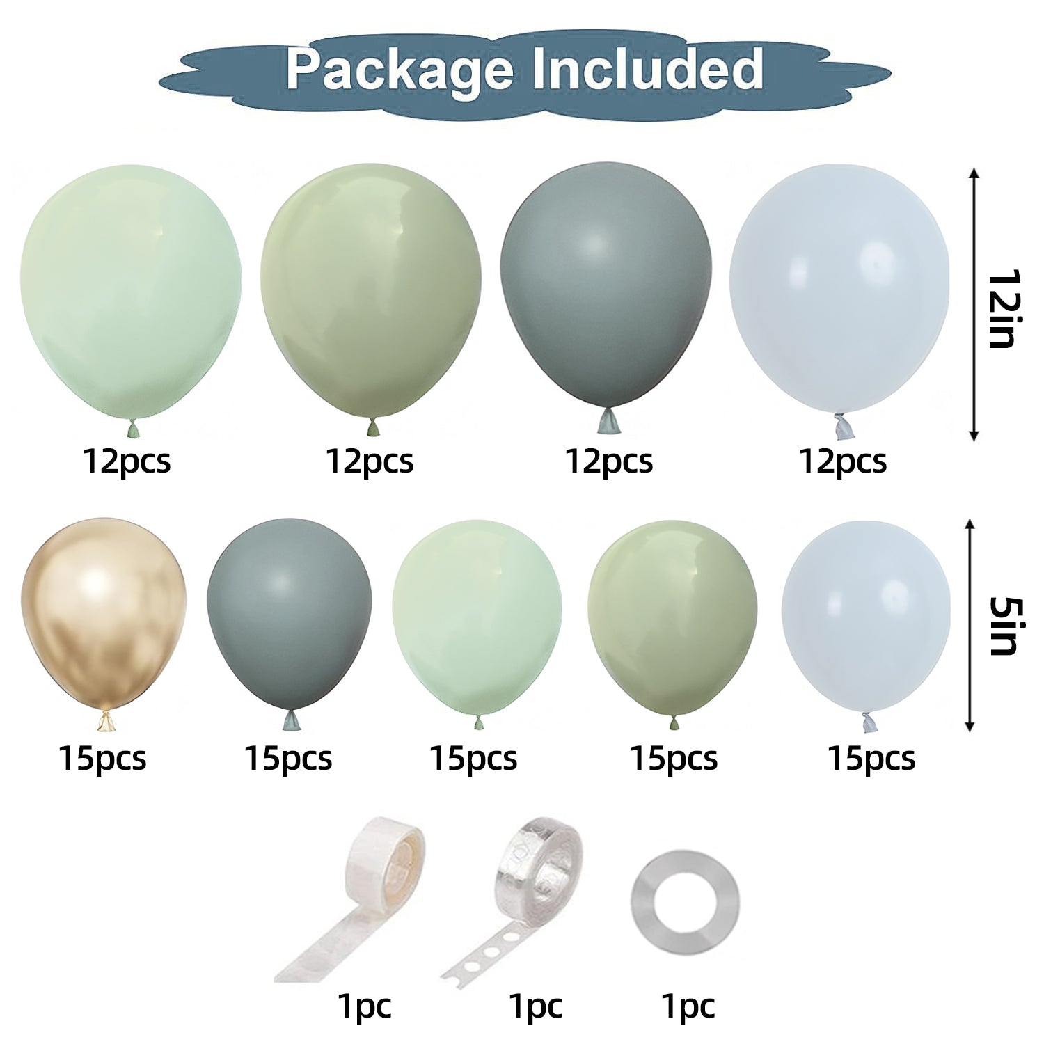 150 Pc Retro Ice Silk Mist Blue DIY Balloon Garland Kit