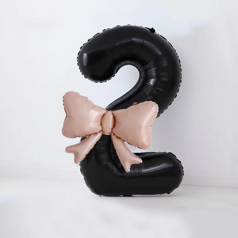 Bow Black Number Balloon, 40 Inch Large Foil Number Balloons With Bow, Big Mylar Black Balloons for Birthday Party Decorations Supplies