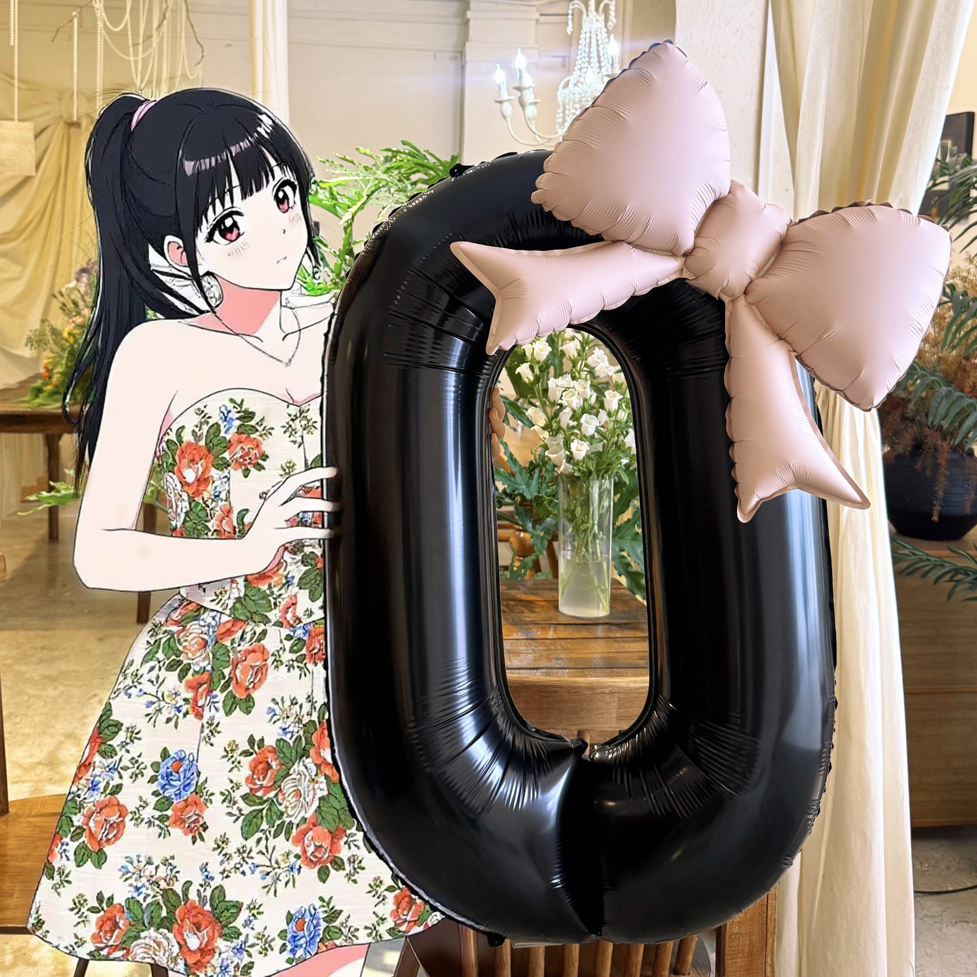 Bow Black Number Balloon, 40 Inch Large Foil Number Balloons With Bow, Big Mylar Black Balloons for Birthday Party Decorations Supplies