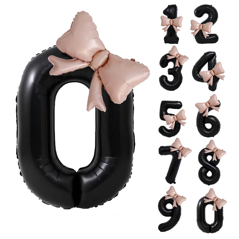 Bow Black Number Balloon, 40 Inch Large Foil Number Balloons With Bow, Big Mylar Black Balloons for Birthday Party Decorations Supplies