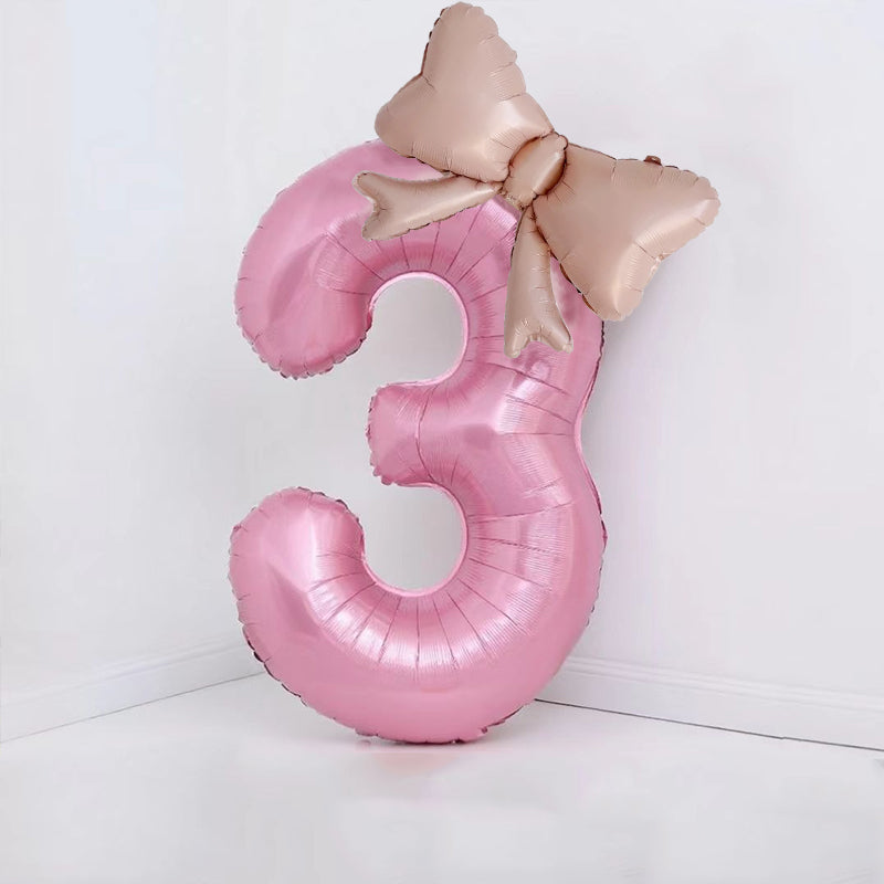 Bow Pink Number Balloon, 40 Inch Large Foil Number Balloons With Bow, Big Mylar Pink Balloons for Birthday Party Decorations Supplies