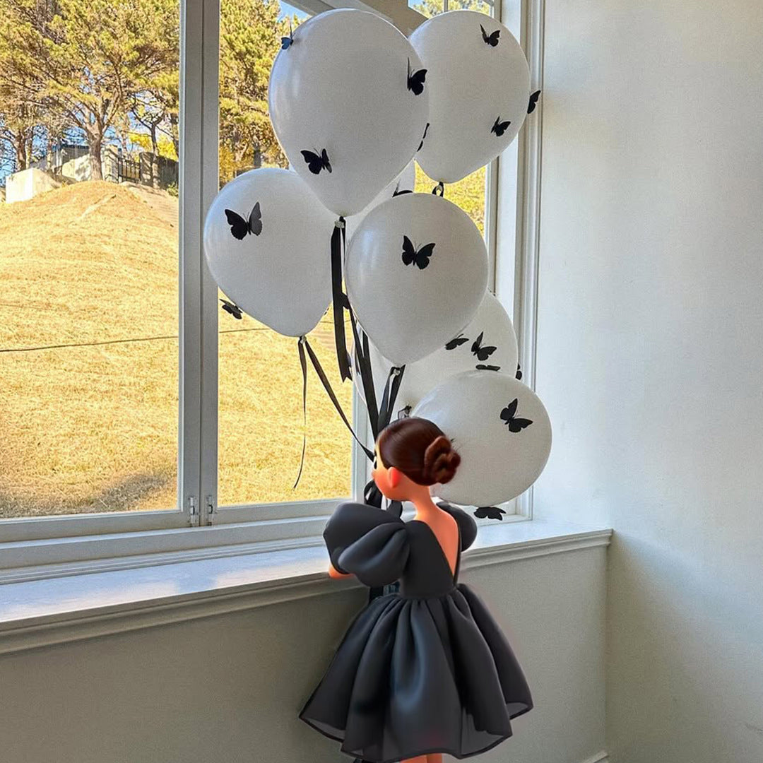 10 Sets Double-layer Black Butterfly Clear Bobo Balloons 18" White