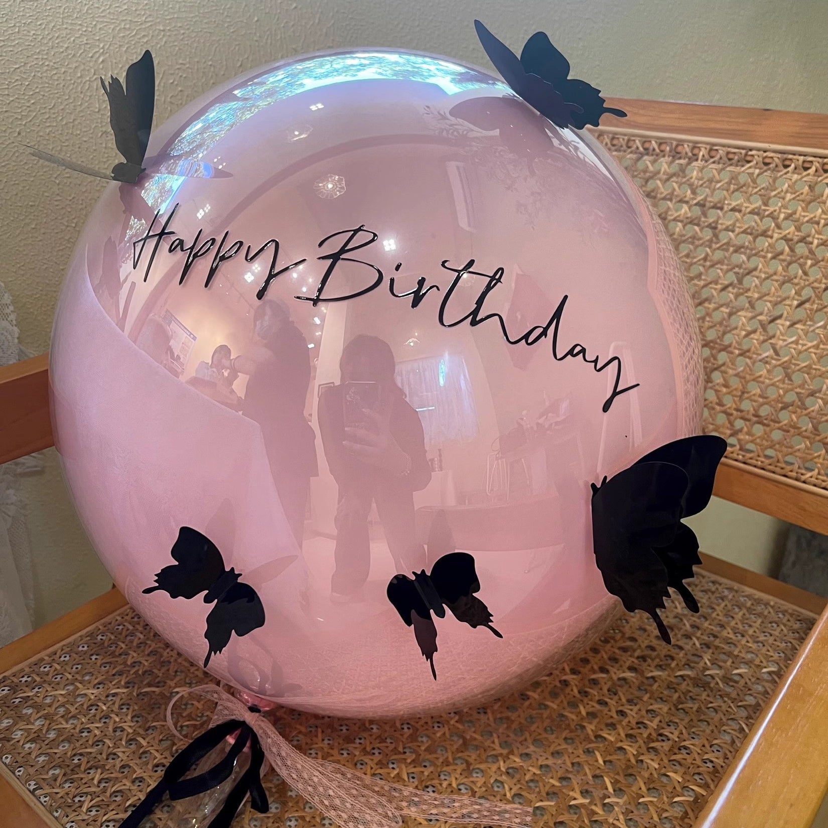 10 Sets Double-layer Black Butterfly Clear Bobo Balloons 18" Pink