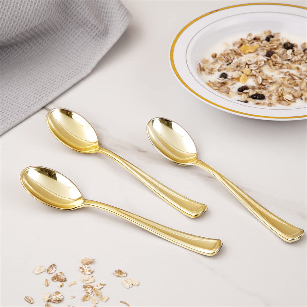 25 Pc Plastic Spoons 7" Metallic Gold Classic Heavy Duty