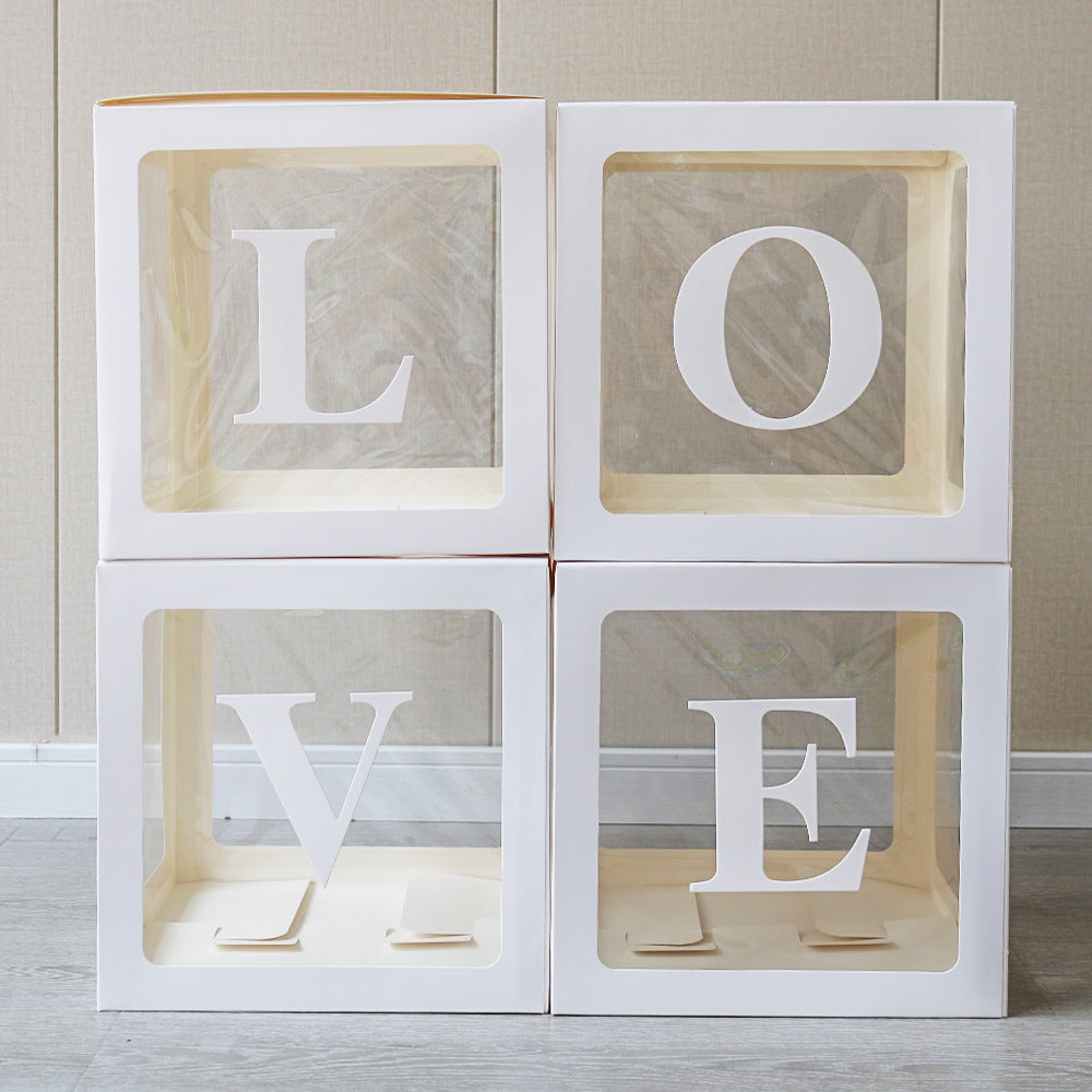 4 Pcs Love Transparent Balloon Boxes With Letters for Mother's Day, Valentine's Day Party Decorations, Proposal, Engagement, Wedding, Bridal Shower, Birthday