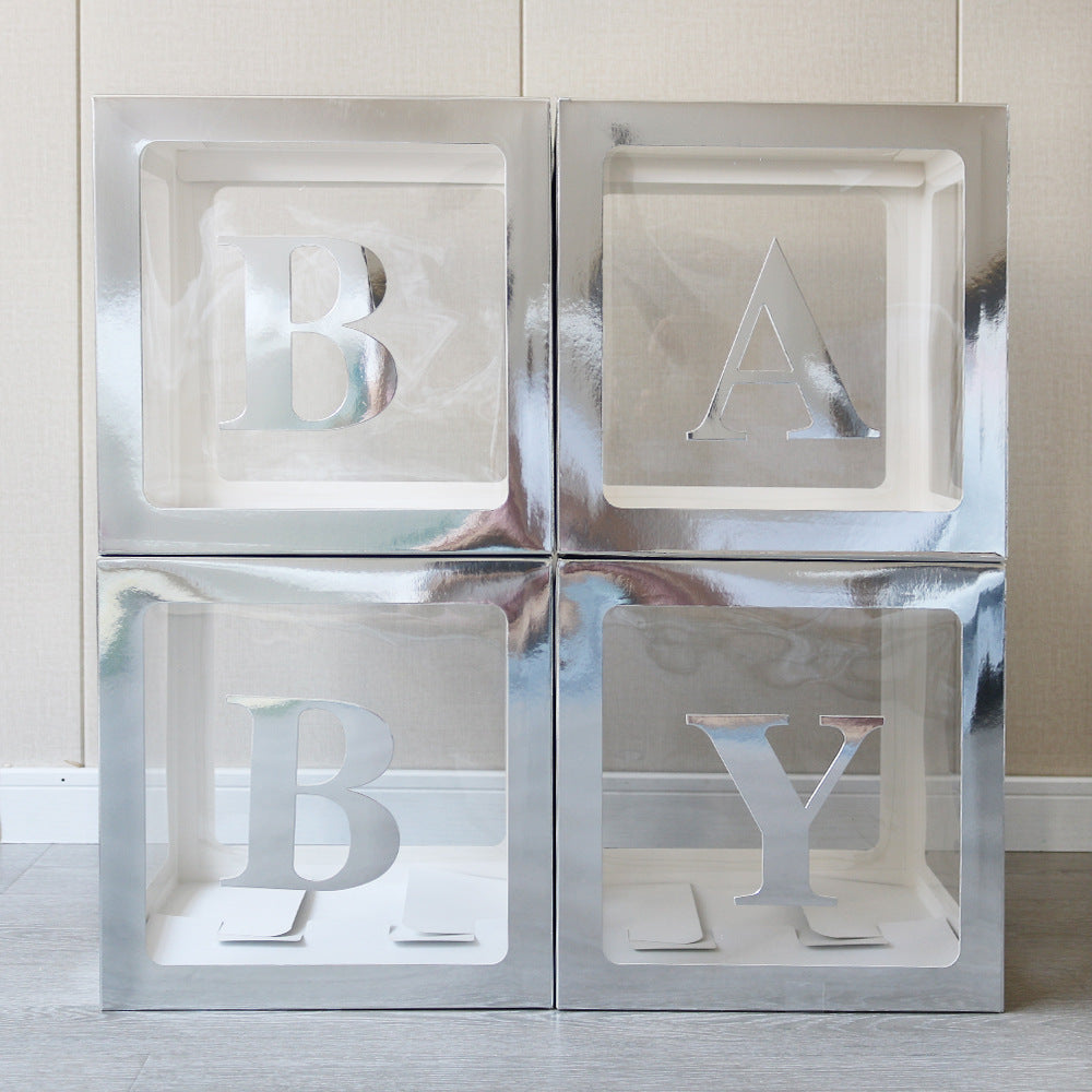 Baby Boxes with Letters for Baby Shower,Clear Baby Shower Decorations Block Boxes for Gender Reveal,Transparent Balloon Box Backdrop Birthday Party,4PCS