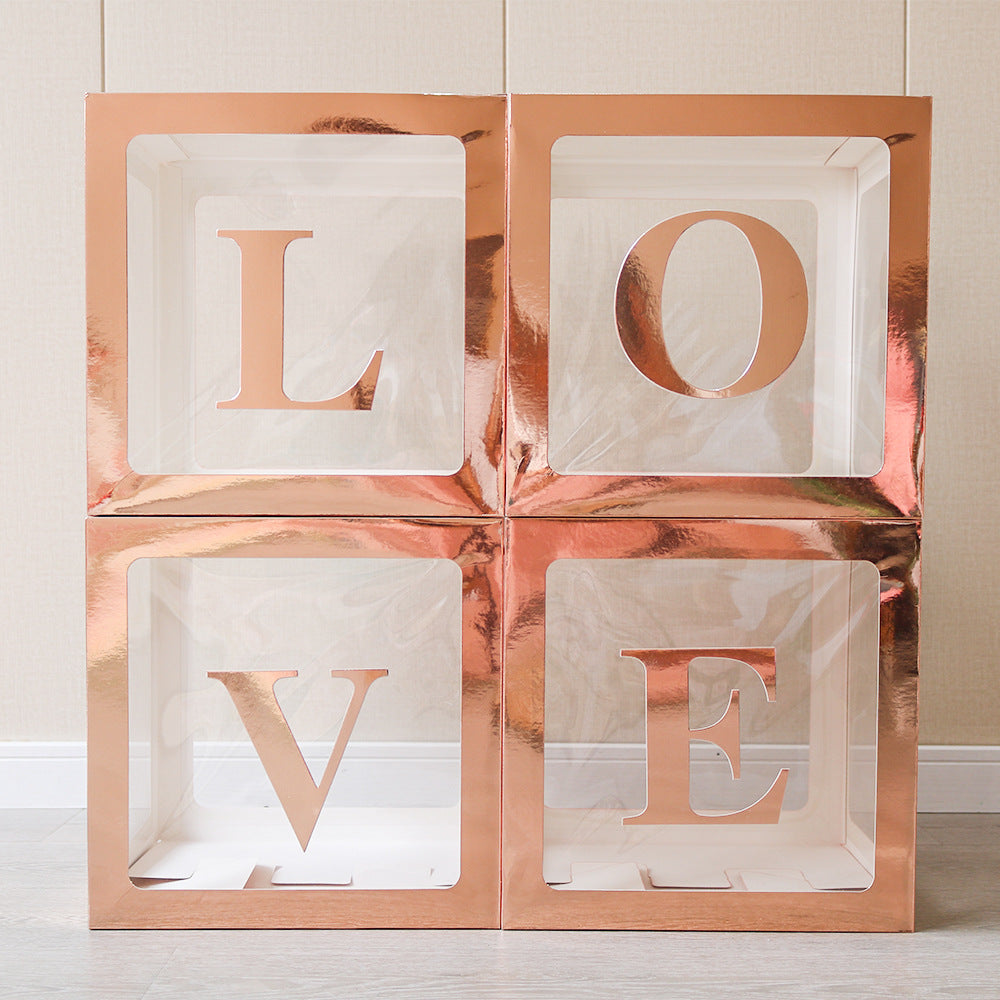 4 Pcs Love Transparent Balloon Boxes With Letters for Mother's Day, Valentine's Day Party Decorations, Proposal, Engagement, Wedding, Bridal Shower, Birthday