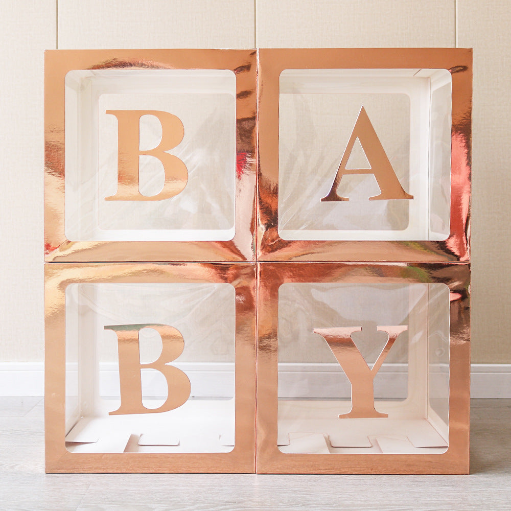 Baby Boxes with Letters for Baby Shower,Clear Baby Shower Decorations Block Boxes for Gender Reveal,Transparent Balloon Box Backdrop Birthday Party,4PCS