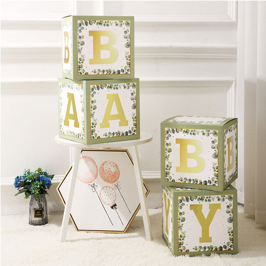 Baby Boxes with Letters for Baby Shower,Clear Baby Shower Decorations Block Boxes for Gender Reveal,Transparent Balloon Box Backdrop Birthday Party,4PCS