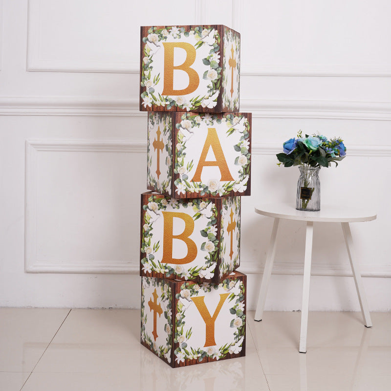 Baby Boxes with Letters for Baby Shower,Clear Baby Shower Decorations Block Boxes for Gender Reveal,Transparent Balloon Box Backdrop Birthday Party,4PCS