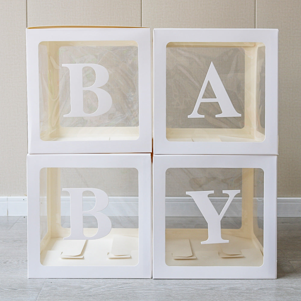 Baby Boxes with Letters for Baby Shower,Clear Baby Shower Decorations Block Boxes for Gender Reveal,Transparent Balloon Box Backdrop Birthday Party,4PCS