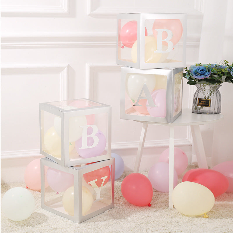 Baby Boxes with Letters for Baby Shower,Clear Baby Shower Decorations Block Boxes for Gender Reveal,Transparent Balloon Box Backdrop Birthday Party,4PCS
