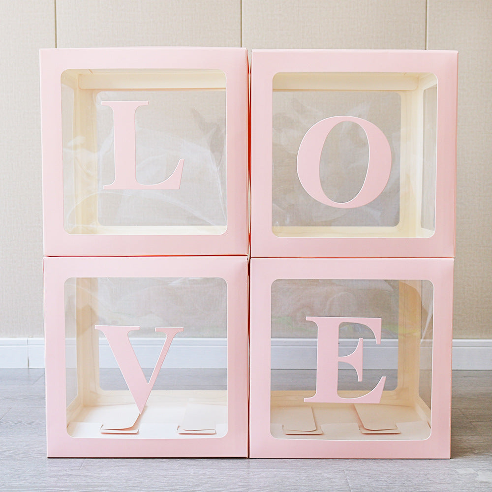 4 Pcs Love Transparent Balloon Boxes With Letters for Mother's Day, Valentine's Day Party Decorations, Proposal, Engagement, Wedding, Bridal Shower, Birthday