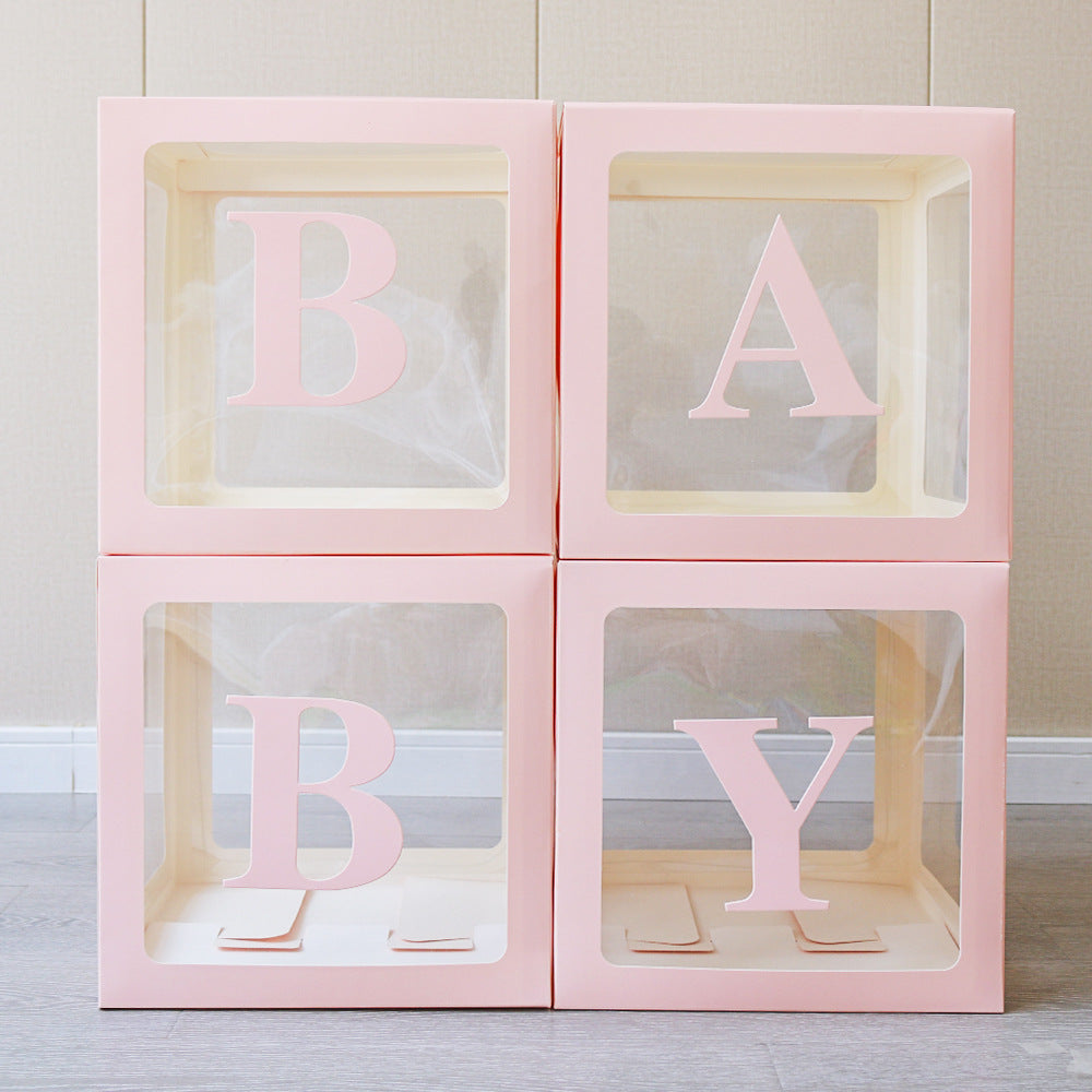 Baby Boxes with Letters for Baby Shower,Clear Baby Shower Decorations Block Boxes for Gender Reveal,Transparent Balloon Box Backdrop Birthday Party,4PCS