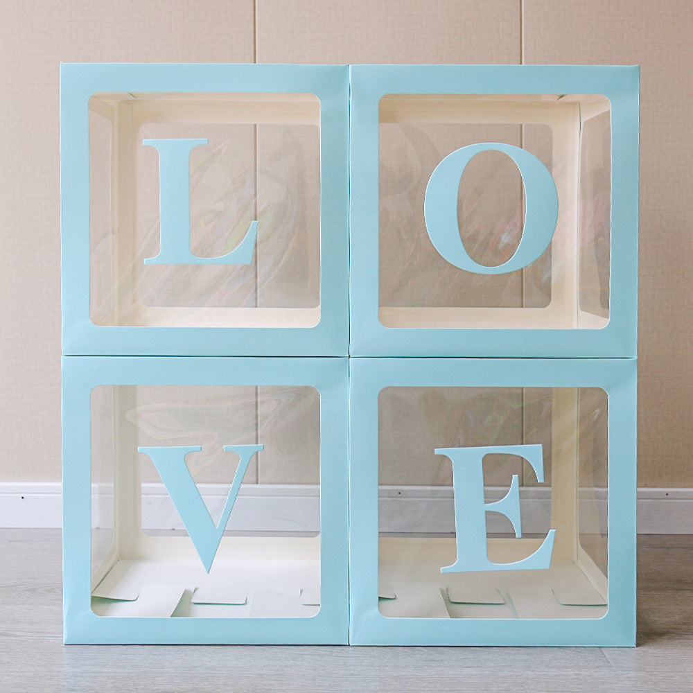 4 Pcs Love Transparent Balloon Boxes With Letters for Mother's Day, Valentine's Day Party Decorations, Proposal, Engagement, Wedding, Bridal Shower, Birthday