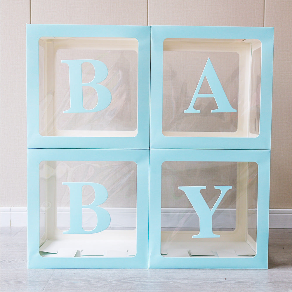 Baby Boxes with Letters for Baby Shower,Clear Baby Shower Decorations Block Boxes for Gender Reveal,Transparent Balloon Box Backdrop Birthday Party,4PCS