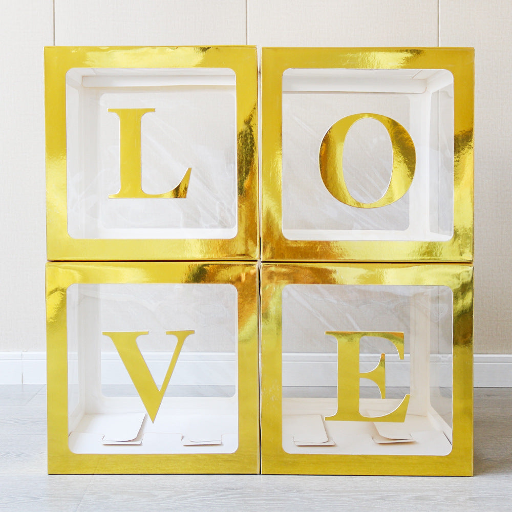 4 Pcs Love Transparent Balloon Boxes With Letters for Mother's Day, Valentine's Day Party Decorations, Proposal, Engagement, Wedding, Bridal Shower, Birthday