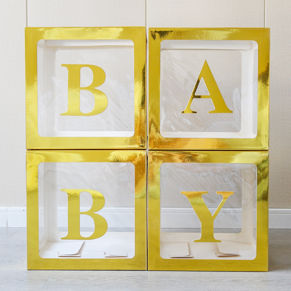 Baby Boxes with Letters for Baby Shower,Clear Baby Shower Decorations Block Boxes for Gender Reveal,Transparent Balloon Box Backdrop Birthday Party,4PCS