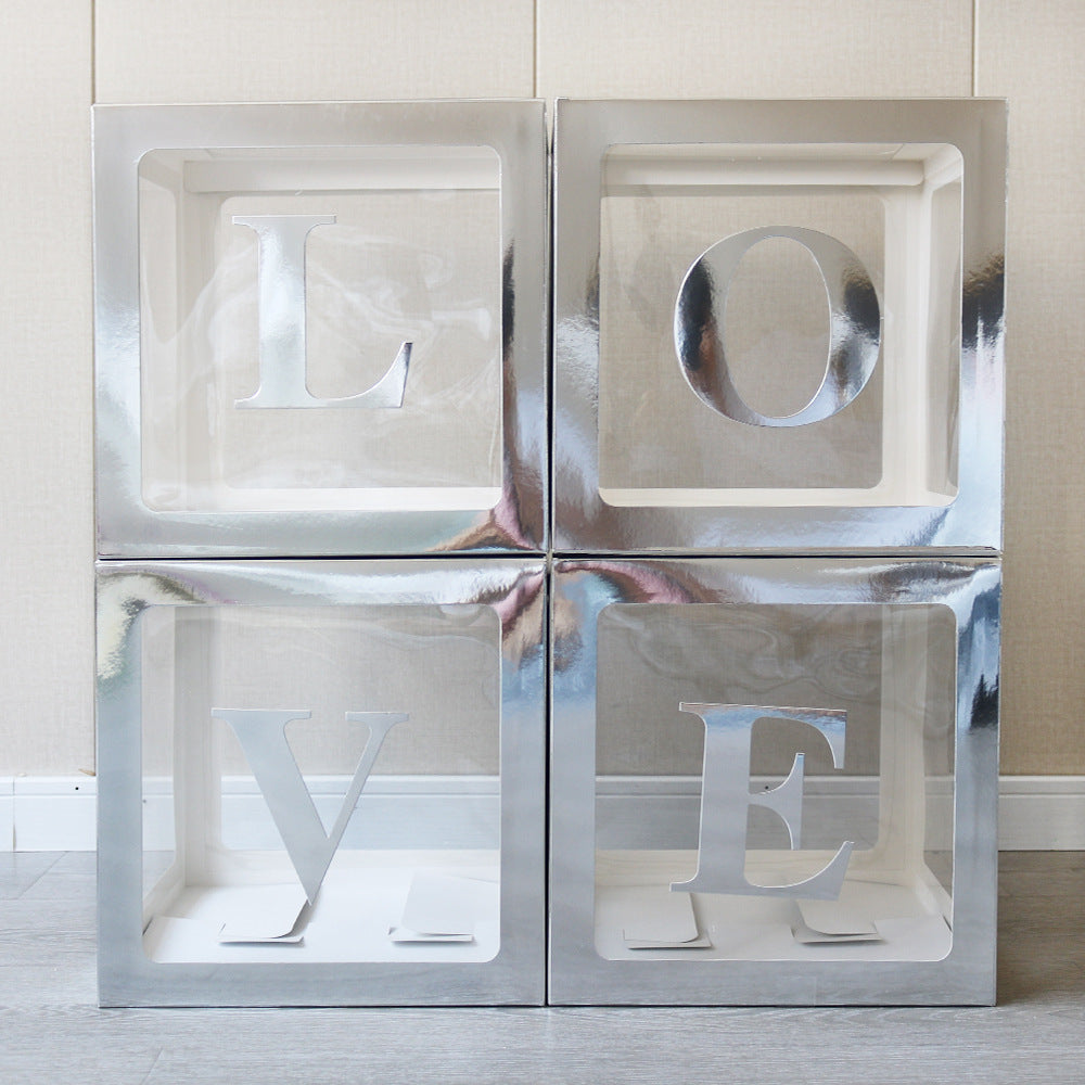 4 Pcs Love Transparent Balloon Boxes With Letters for Mother's Day, Valentine's Day Party Decorations, Proposal, Engagement, Wedding, Bridal Shower, Birthday
