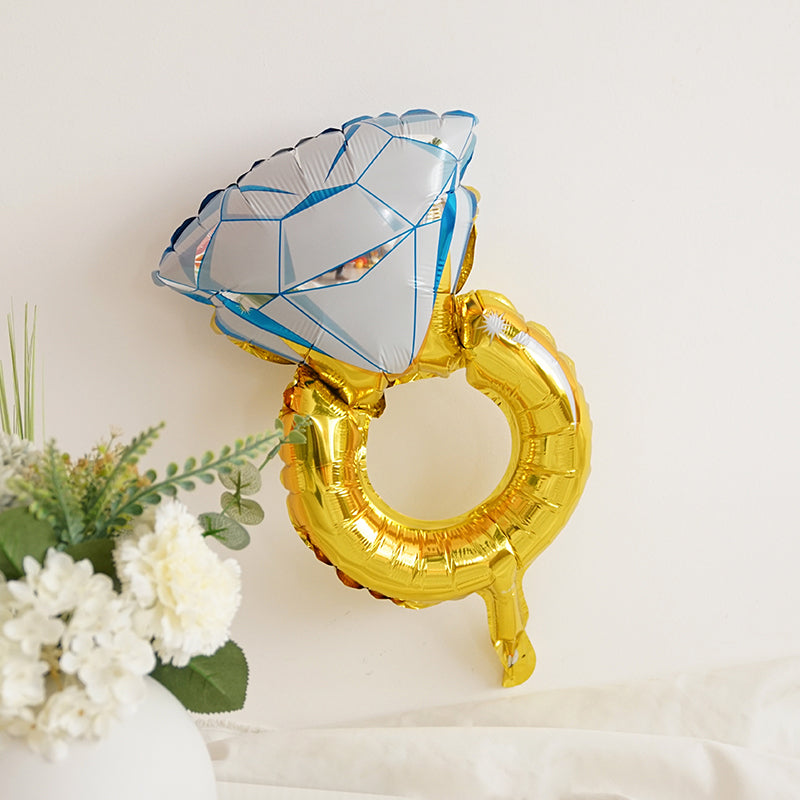 Small Gold Diamond Ring Mylar Foil Helium Air Balloon 17"