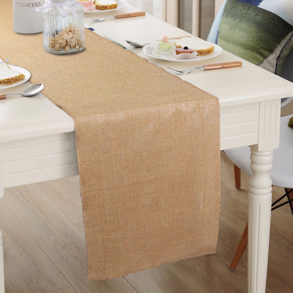 Natural Burlap Table Runners,12"x108" Rustic Jute Table Runner for Western Wedding Table Decorations