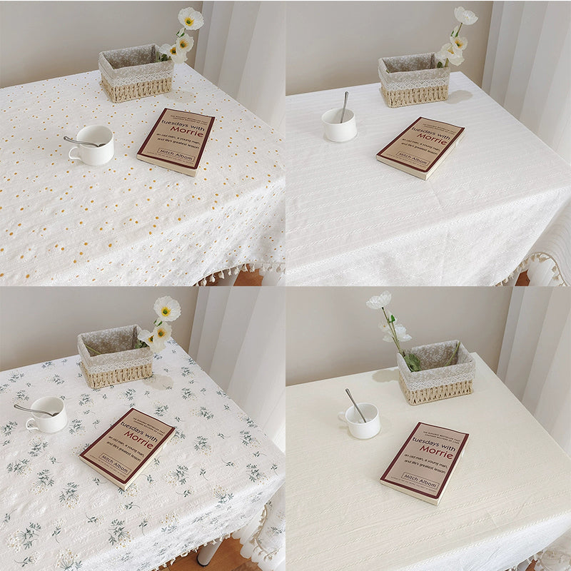 Floral Patterned Cotton-Linen Blend Tablecloth, Suitable for Home, Parties, Weddings and Other Occasions