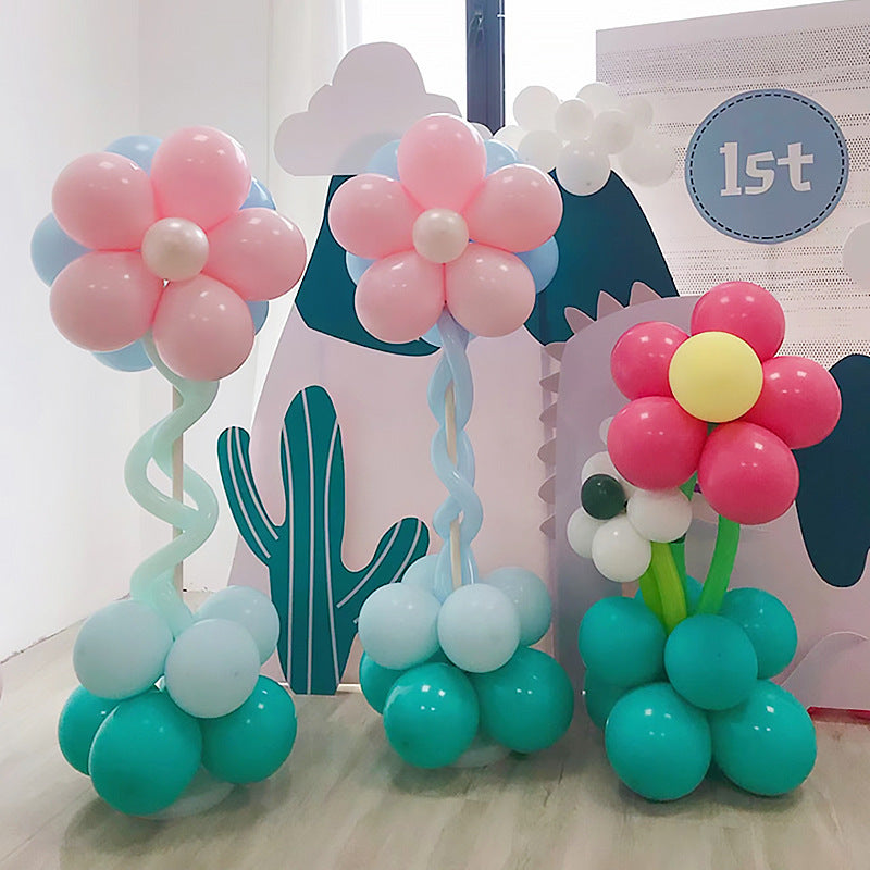 4 Sets Double-Layer Flower Balloon Pillar Maca Yellow