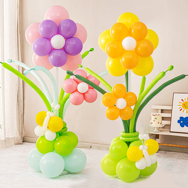 4 Sets Daisy Balloon Pillars Yellow White