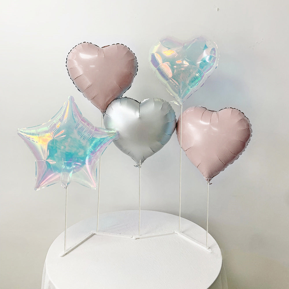 2 Sets White Plastic Balloon Column Stand Kit with Interlocking Base, DIY Shapeable Balloon Tower Stick Holder for Table Centerpieces（with Heart Foil Balloon）
