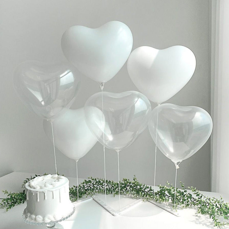 2 Sets White Plastic Balloon Column Stand Kit with Interlocking Base, DIY Shapeable Balloon Tower Stick Holder for Table Centerpieces（with Heart Latex Balloon）