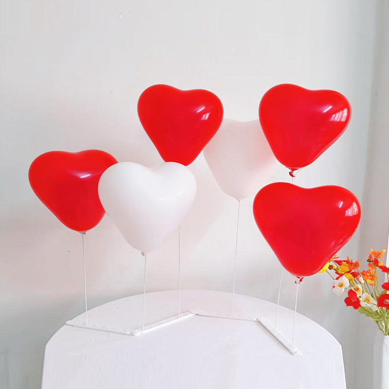 2 Sets White Plastic Balloon Column Stand Kit with Interlocking Base, DIY Shapeable Balloon Tower Stick Holder for Table Centerpieces（with Heart Latex Balloon）
