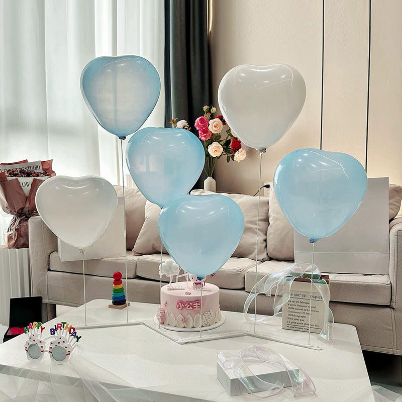 2 Sets White Plastic Balloon Column Stand Kit with Interlocking Base, DIY Shapeable Balloon Tower Stick Holder for Table Centerpieces（with Heart Latex Balloon）