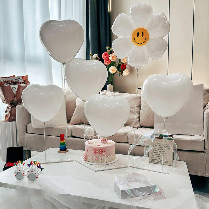 2 Sets White Plastic Balloon Column Stand Kit with Interlocking Base, DIY Shapeable Balloon Tower Stick Holder for Table Centerpieces（with Heart Latex Balloon）