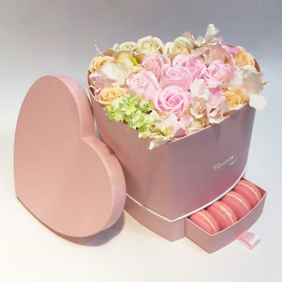 Luxury Heart Shaped Flower Boxes with Lids Double Layer Gift Paper Mache Boxes Pink