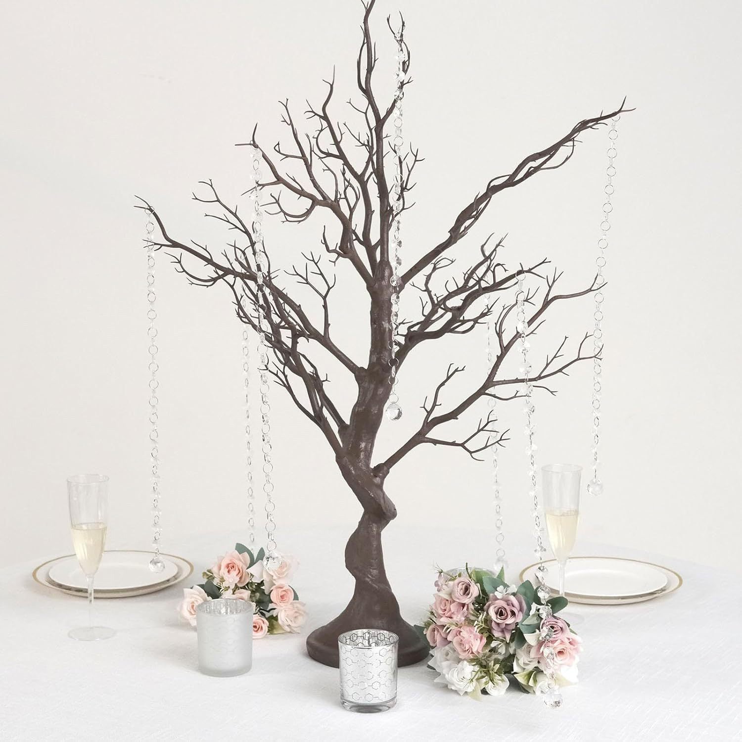 30" Artificial Branch Manzanita Christmas Decoration Centerpiece Wedding Centerpieces for Tables Tree Branches Ornament (with 10 Acrylic Bead Chains)