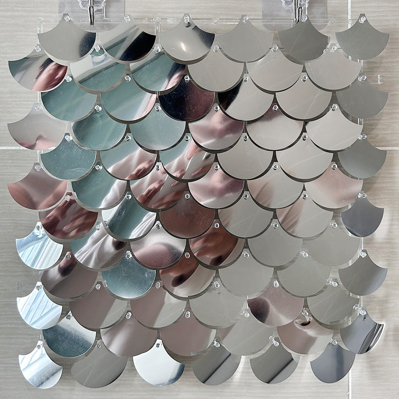 24 Panels Mermaid Scales Sequin Shimmer Wall Photo Backdrop Panels - 24sq.ft Silver