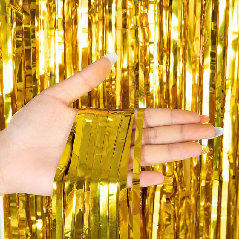 7Ft Metallic Tinsel Foil Fringe Curtains Photo Booth Backdrop for Party Birthday Wedding Holiday Celebration Decorations