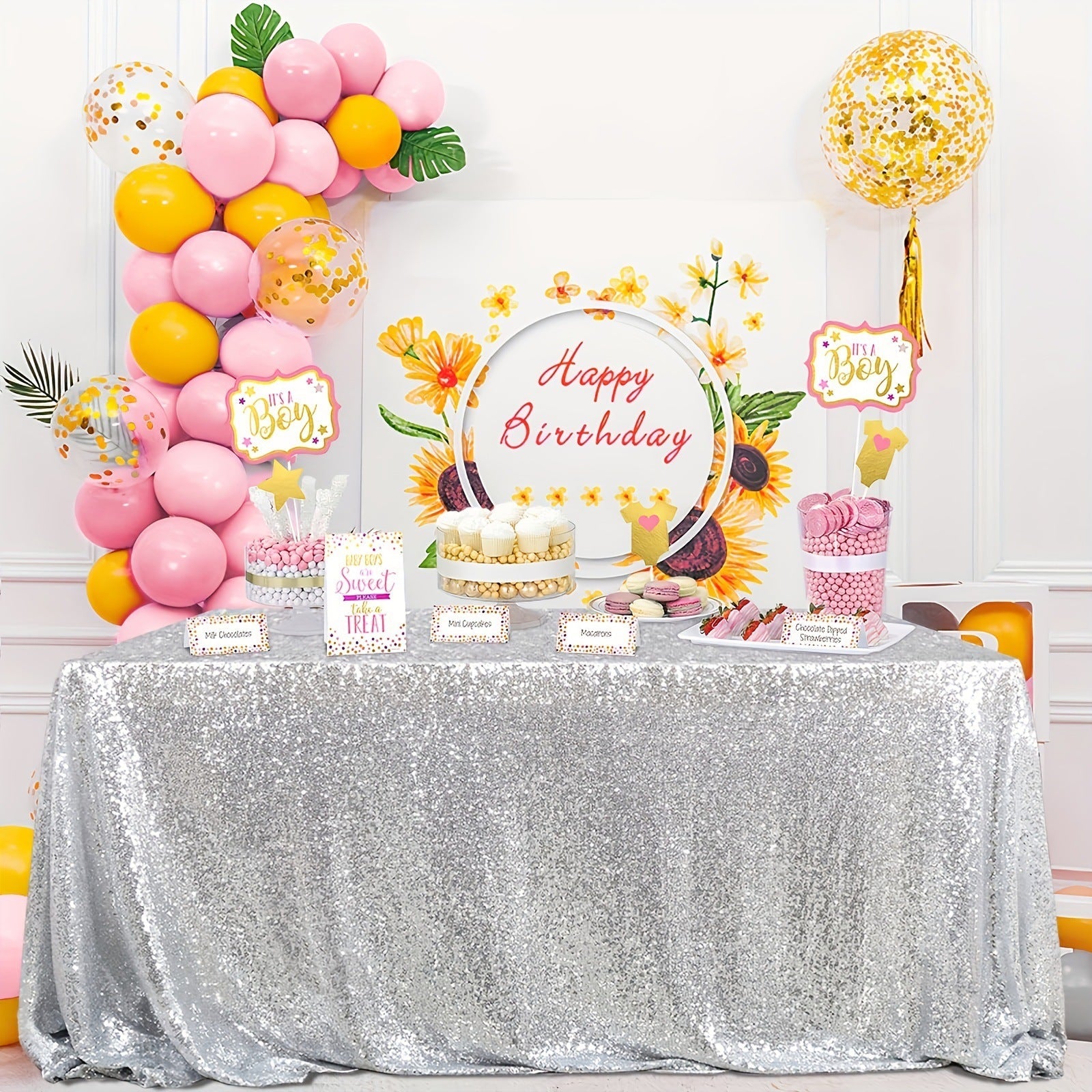 Mini Sequin Rectangle Tablecloth Silver