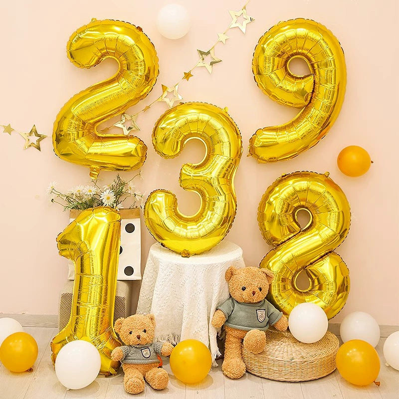 Gold Number Balloon Foil Mylar Party Wedding Bachelorette Birthday Bridal Shower Graduation Anniversary Celebration Decoration can fly with helium