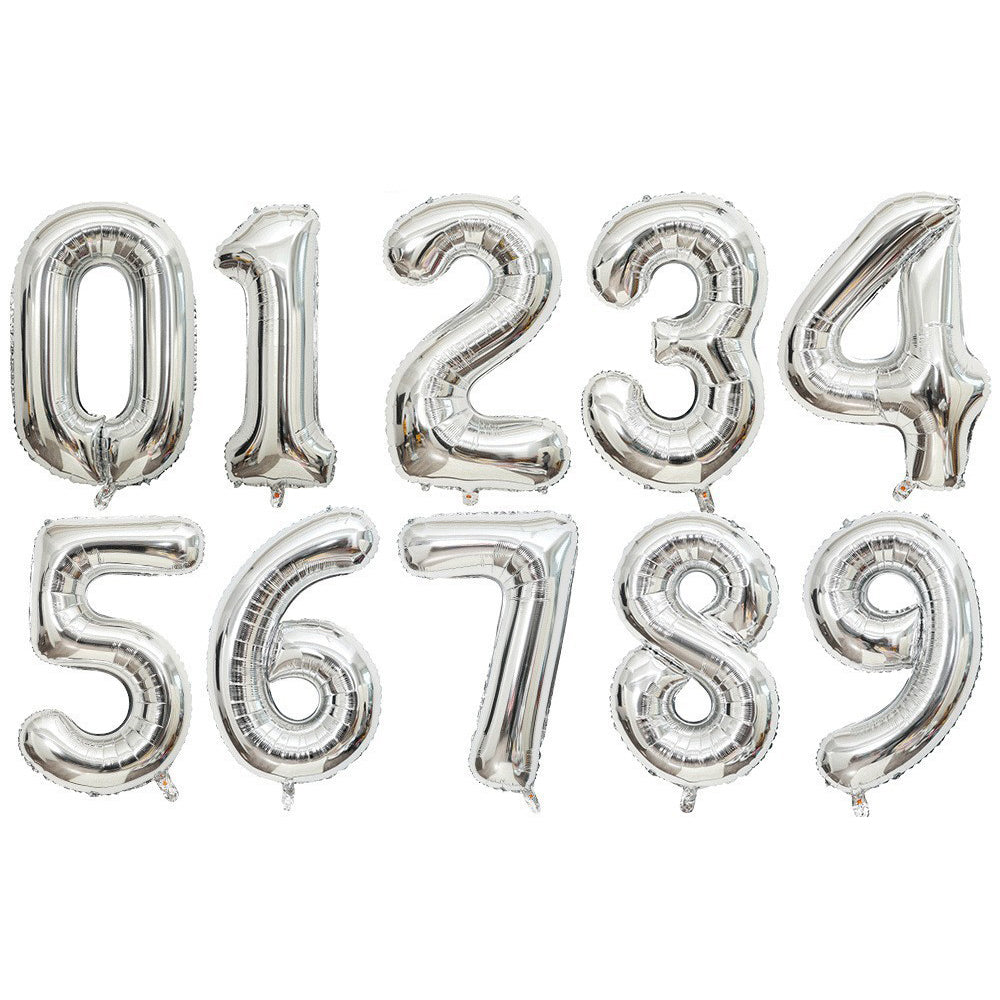 Silver Number Balloon Foil Mylar Party Wedding Bachelorette Birthday Bridal Shower Graduation Anniversary Celebration Decoration can fly with helium