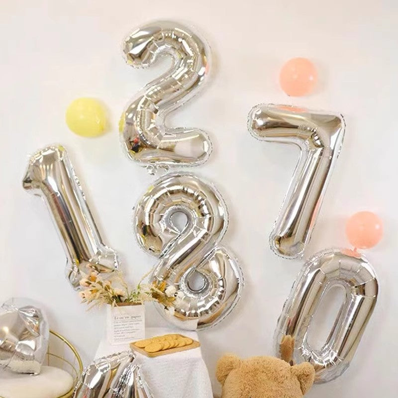Silver Number Balloon Foil Mylar Party Wedding Bachelorette Birthday Bridal Shower Graduation Anniversary Celebration Decoration can fly with helium